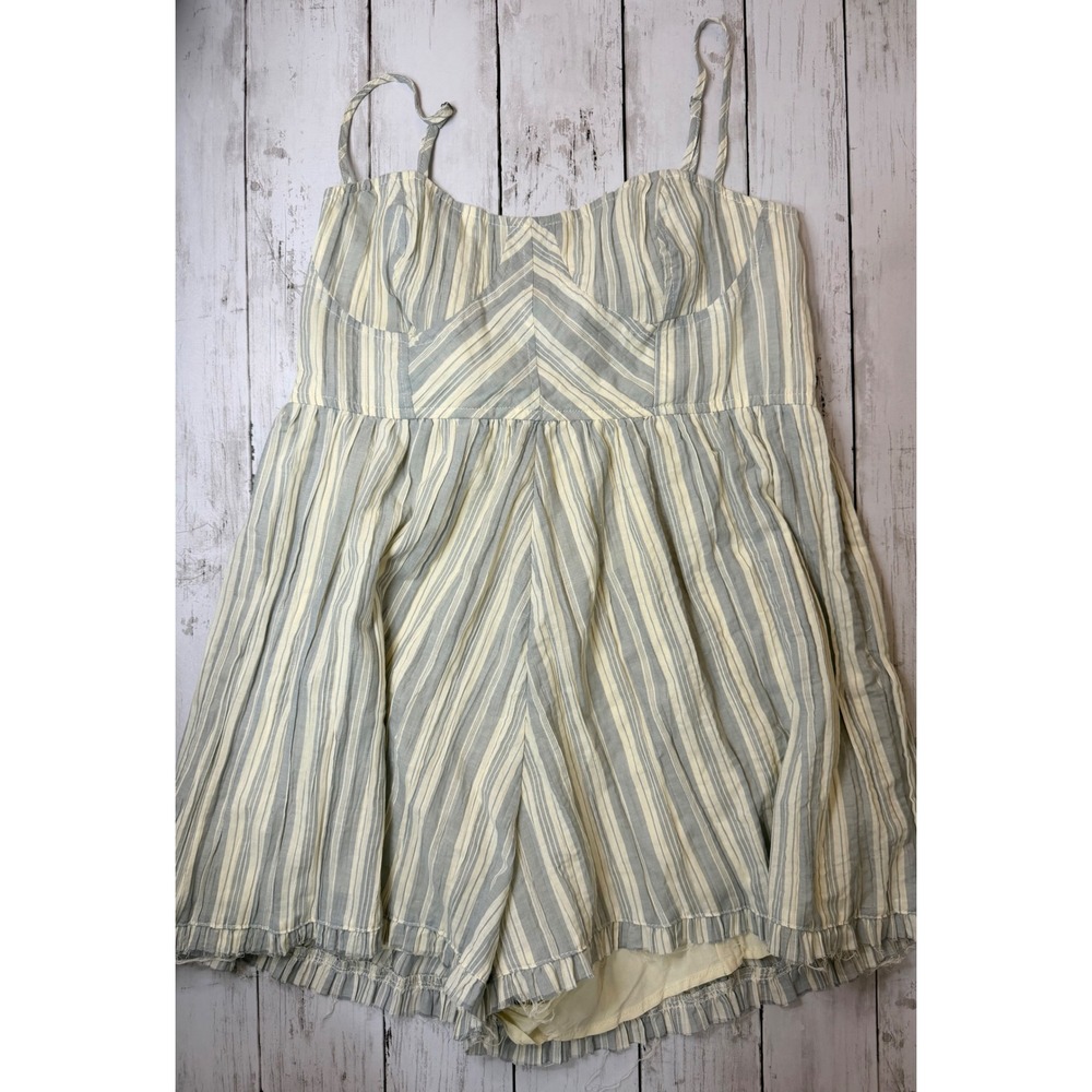 Urban Outfitters Striped Romper Blue Cream Bustier Smocked Back Womens Medium